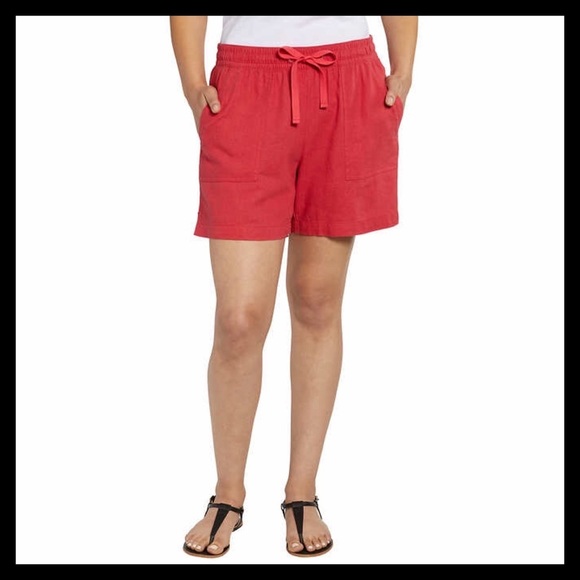 NAUTICAL Linen Blend Pull on Red Shorts - Picture 3 of 7